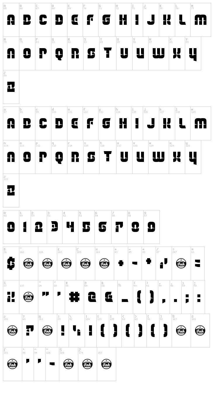 The Light Brigade font map